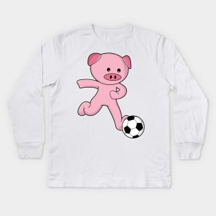 Pig as Soccer player with Soccer ball Kids Long Sleeve T-Shirt